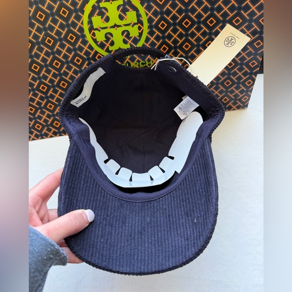 Tory Burch Corduroy Logo Cap Hat Tory Navy Blue